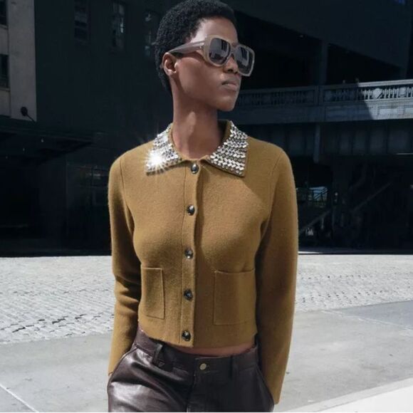 ZARA 100% WOOL JEWEL COLLAR JACKET - Picture 1 of 14